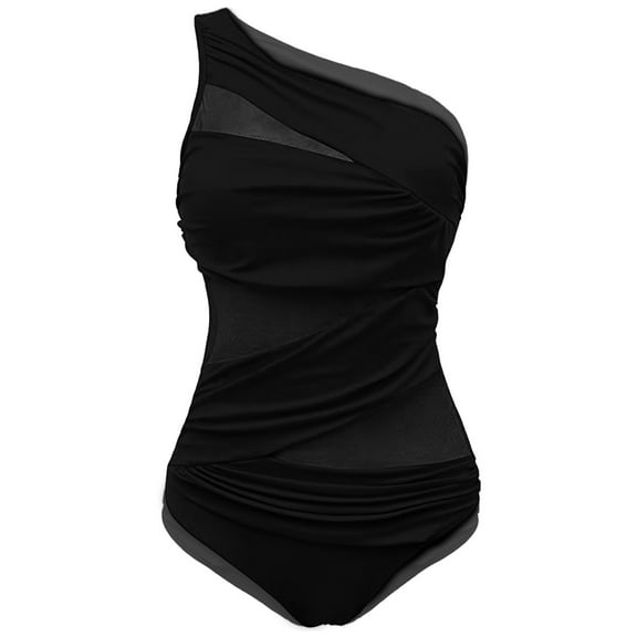 MSJUHEG Ruched Push Up Bathing Suit,Bathing Suit for Women,Monokini,Bandeau Bathing Suits,One Piece Swimsuits,Halter Swimwear,Swimwear Monokinis Black 2XL