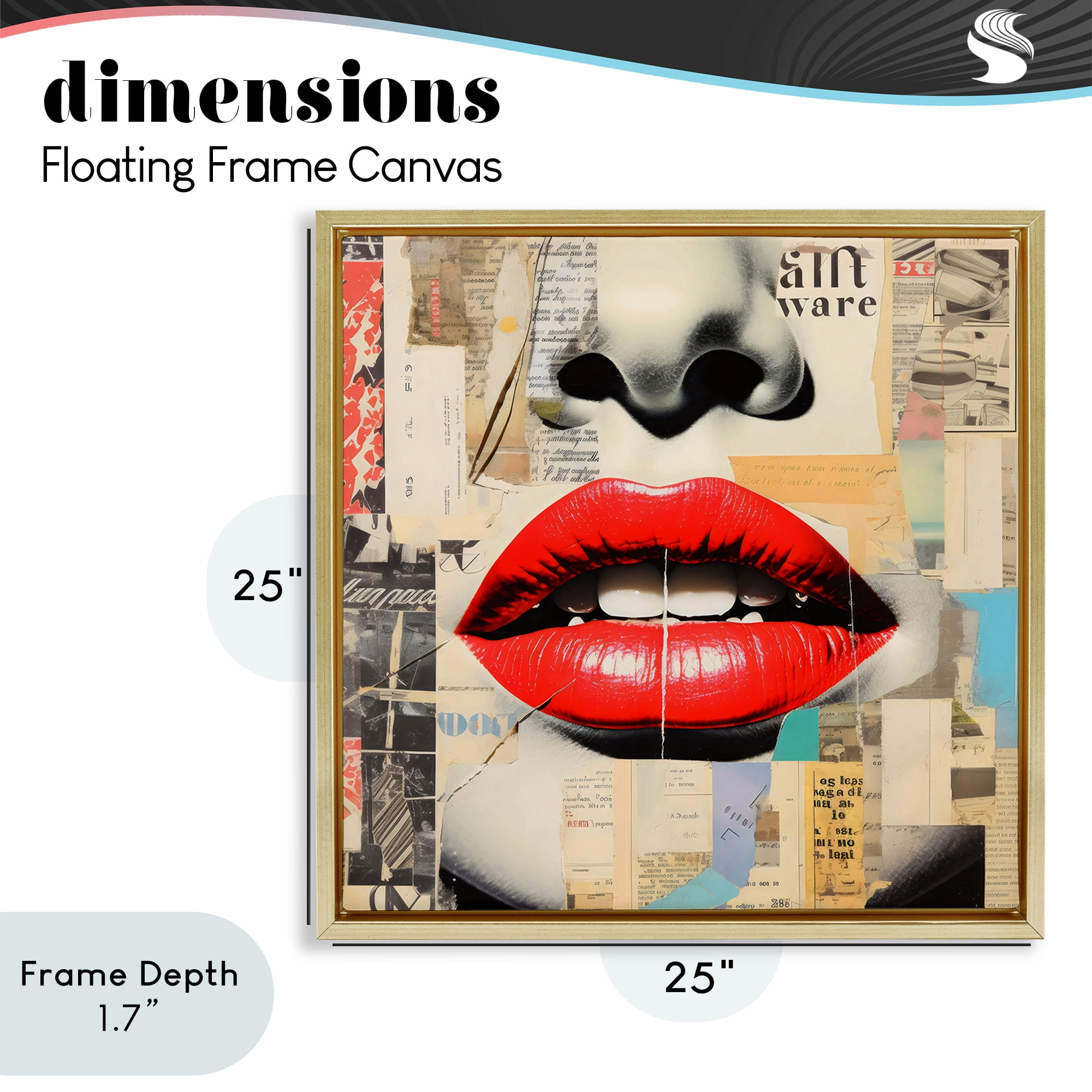 Stupell Industries Fashion Collage with Scarlet Lips Gold Framed Floater Canvas Wall Art, design by Creative Studio
