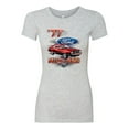 thumbnail image 2 of Wild Bobby, 1977 Ford Motors 77 Mustang Silhouette, Cars and Trucks, Women Slim Fit Junior Tee, Heather Grey, Small, 2 of 4