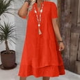 thumbnail image 2 of MaFYtyTPR Women's V-Neck Loose Dress Summer Solid Color Short Sleeve Casual Tiered A-shaped Waist Dresses A-Red XL, 2 of 5