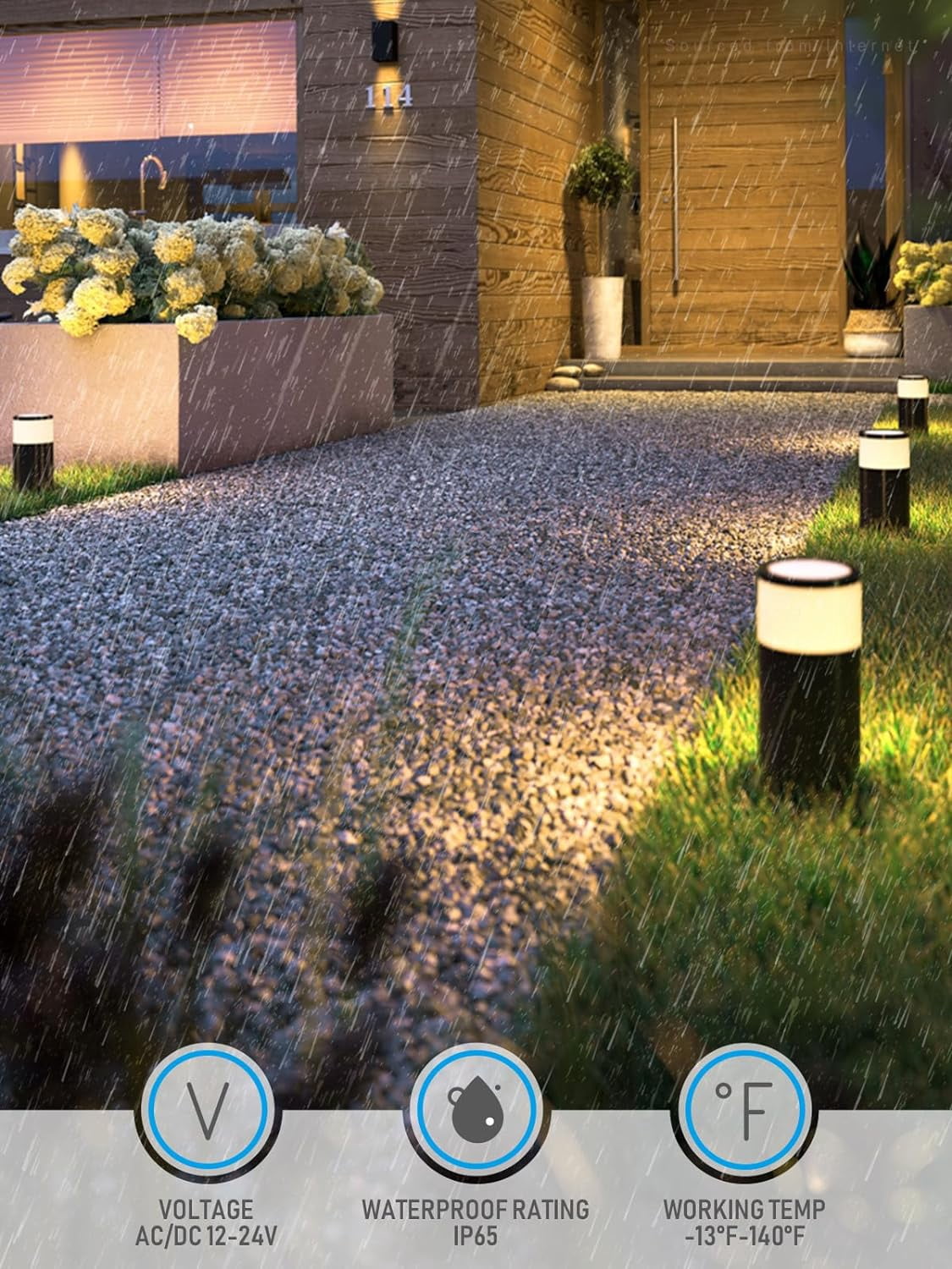 4 Pack LED Path Bollard Lights, 12-24V AC/DC Low Voltage Garden Lights, Outdoor Decor Landscape Lights, 3000K Warm White