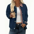 thumbnail image 7 of Nokdvo Short Jackets for Women Fall Winter Plaid Collar Zipper Casual Overcoat Lapel Snap Button Single Breasted Outerwear with Pockets,Navy M, 7 of 7