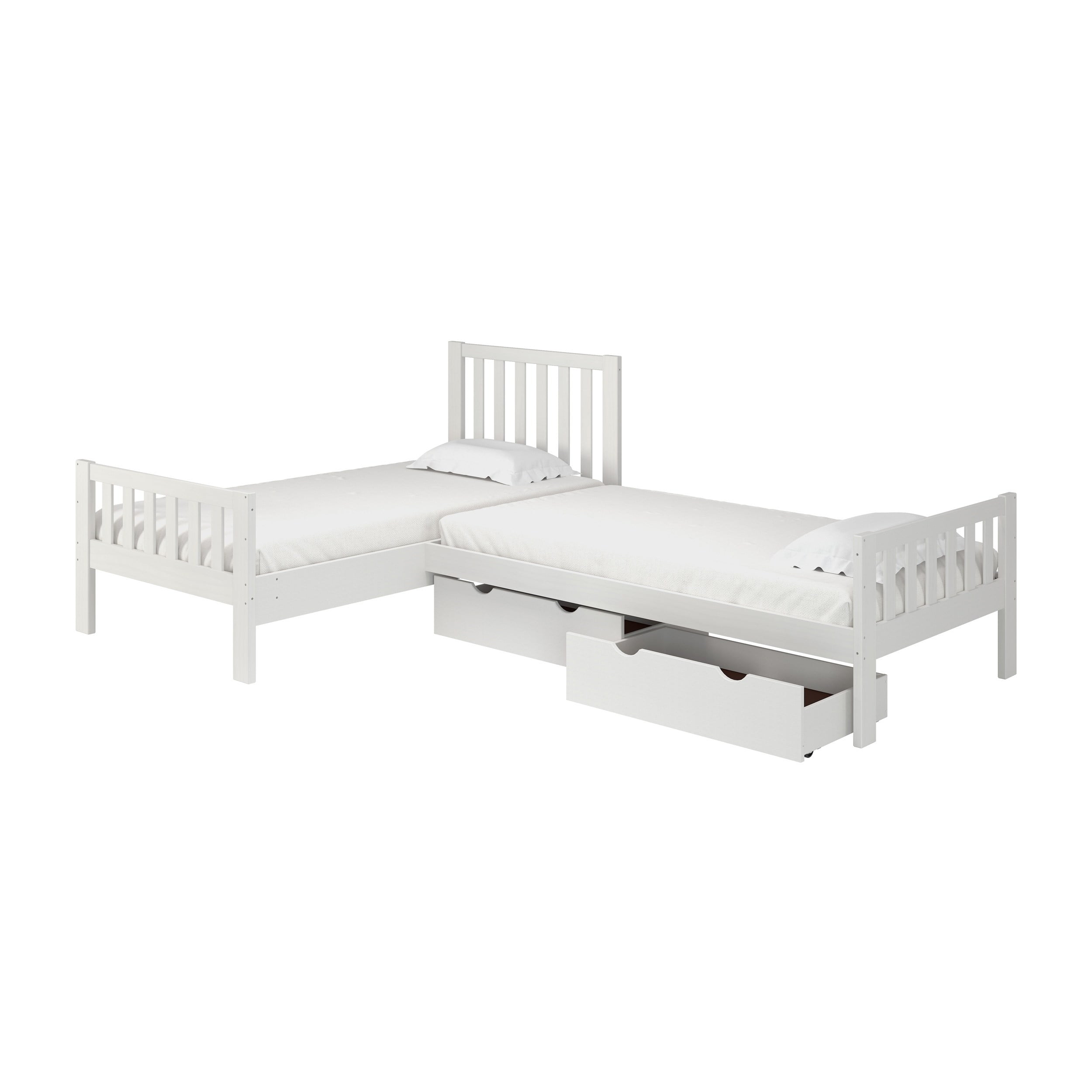 Aurora Corner LShaped Twin Wood Bed Set with Storage Drawers, White
