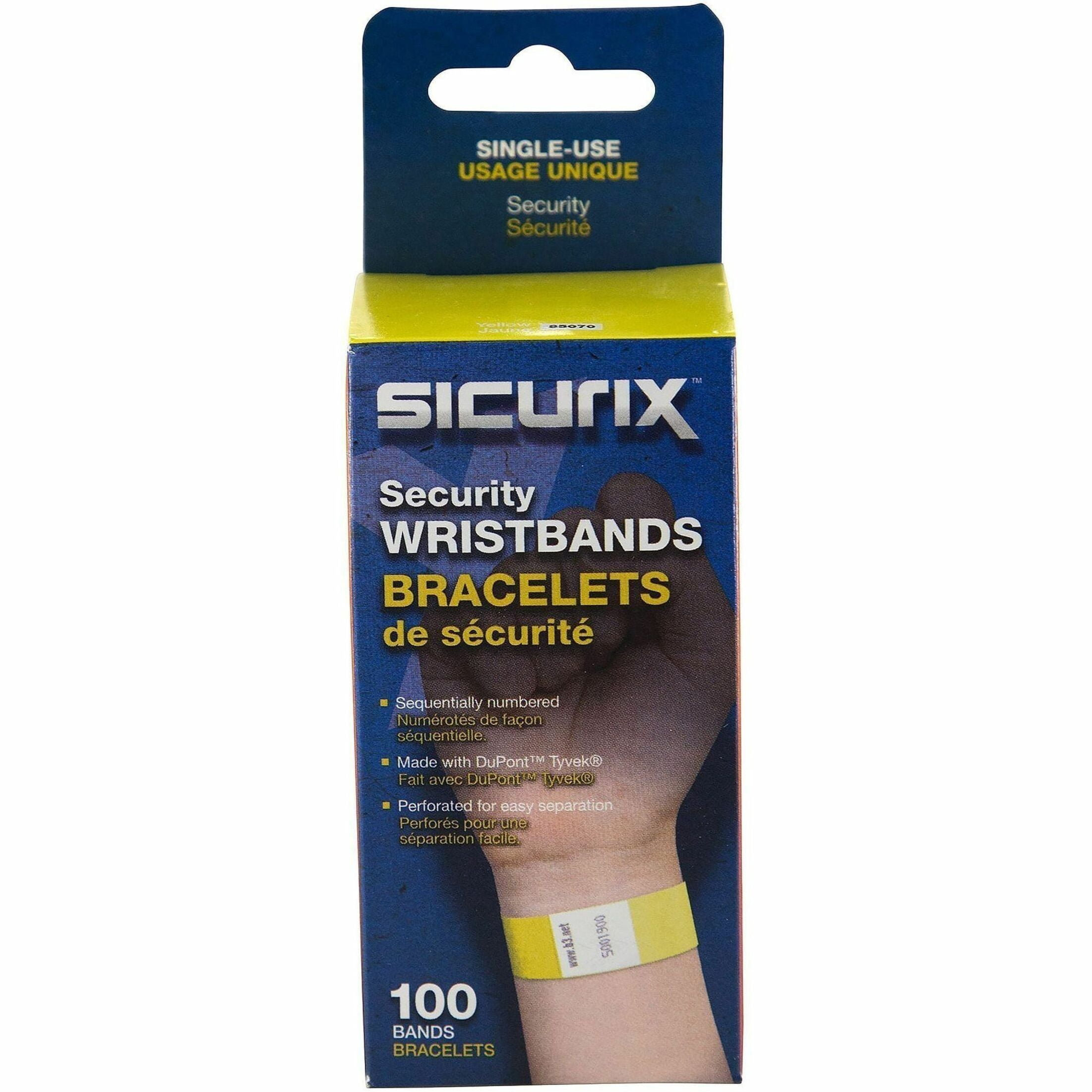 SICURIX Sequentially Numbered Security Wristbands, 3/4", Yellow Pack of 100