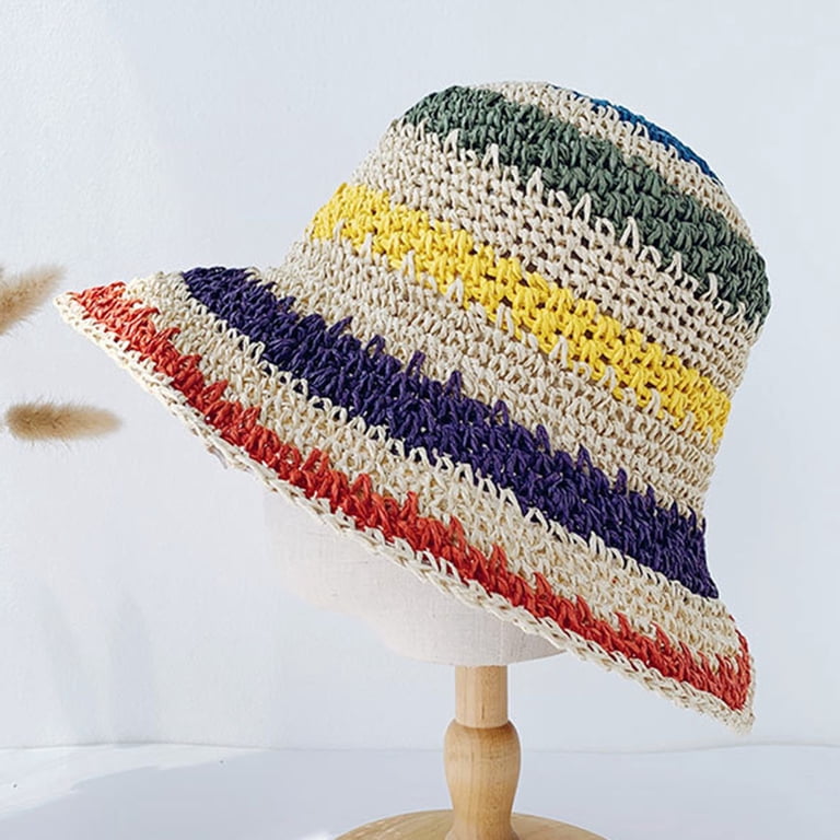 Visland Foldable Wide Brim Colorful Crochet Straw Hat  display picture 3