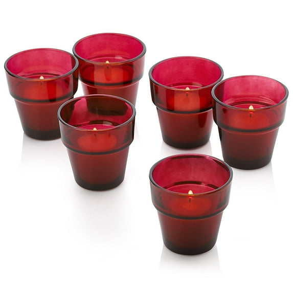 Red Glass Flower Pot Votive Candle Holders With Citronella Yellow Votive Candles Burn 10 Hours Set of 288