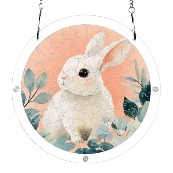 Acrylic Puzzle Suncatcher Jigsaw Hanging Ornament Garden and Home Decor Cute White Rabbit