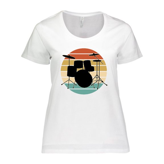Inktastic Drum Set Retro Drummer Sunset Women's Plus Size T-Shirt