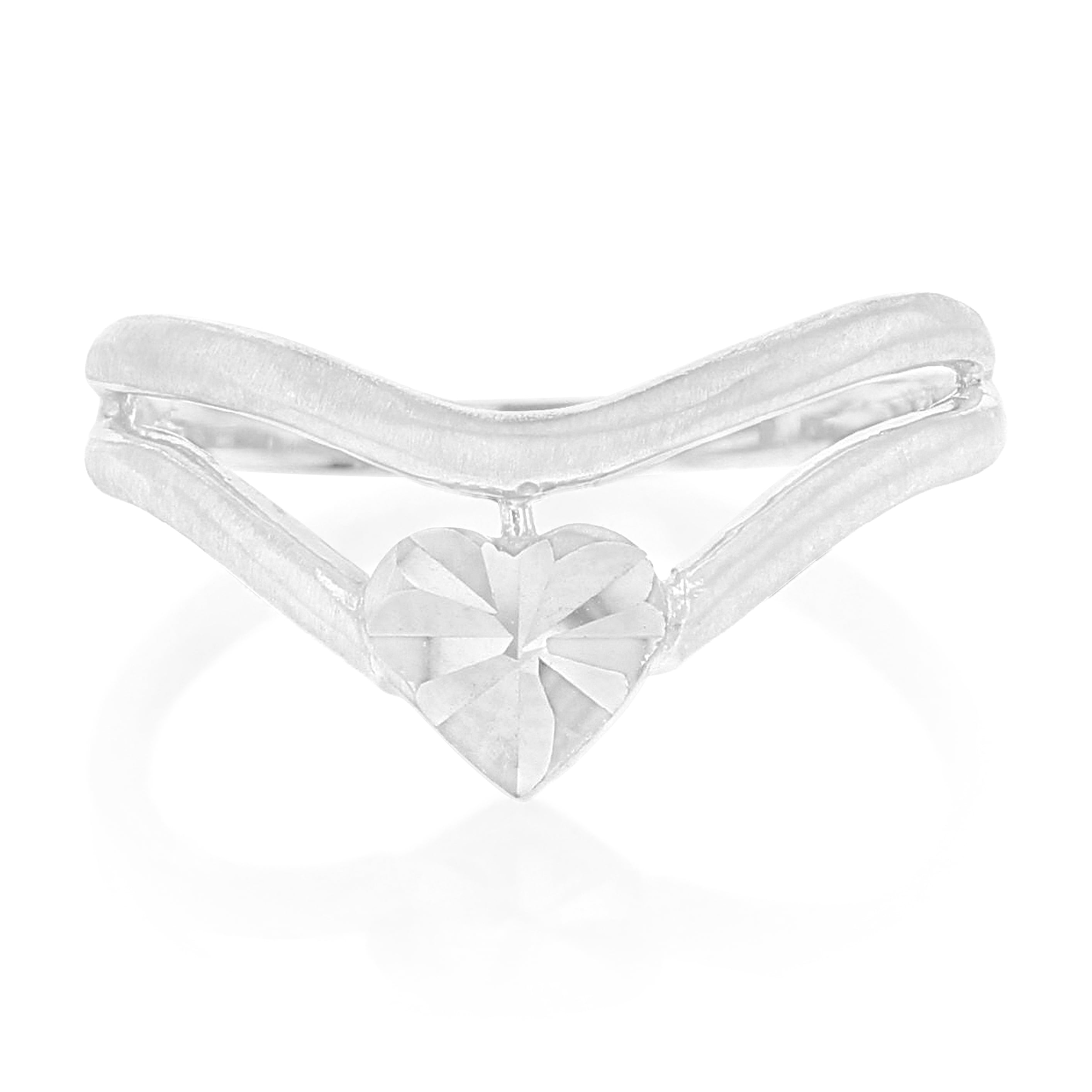Ioka - 14K Solid White Gold Heart V Shaped Thumb Ring - Size 9