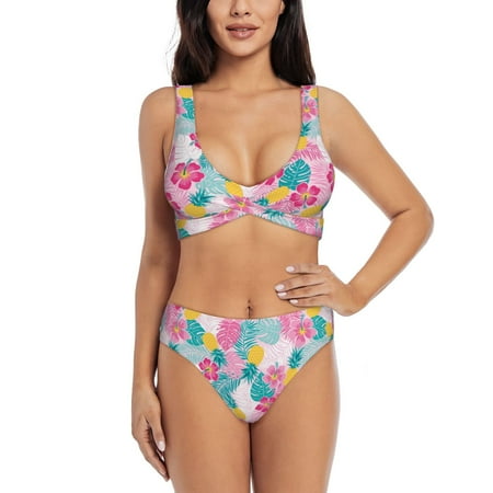 Swim Suits for Women 2024 Bikini - Cute Pineapple Colorful Flower Soft Stretchy High Waisted Bikini Sets for Women