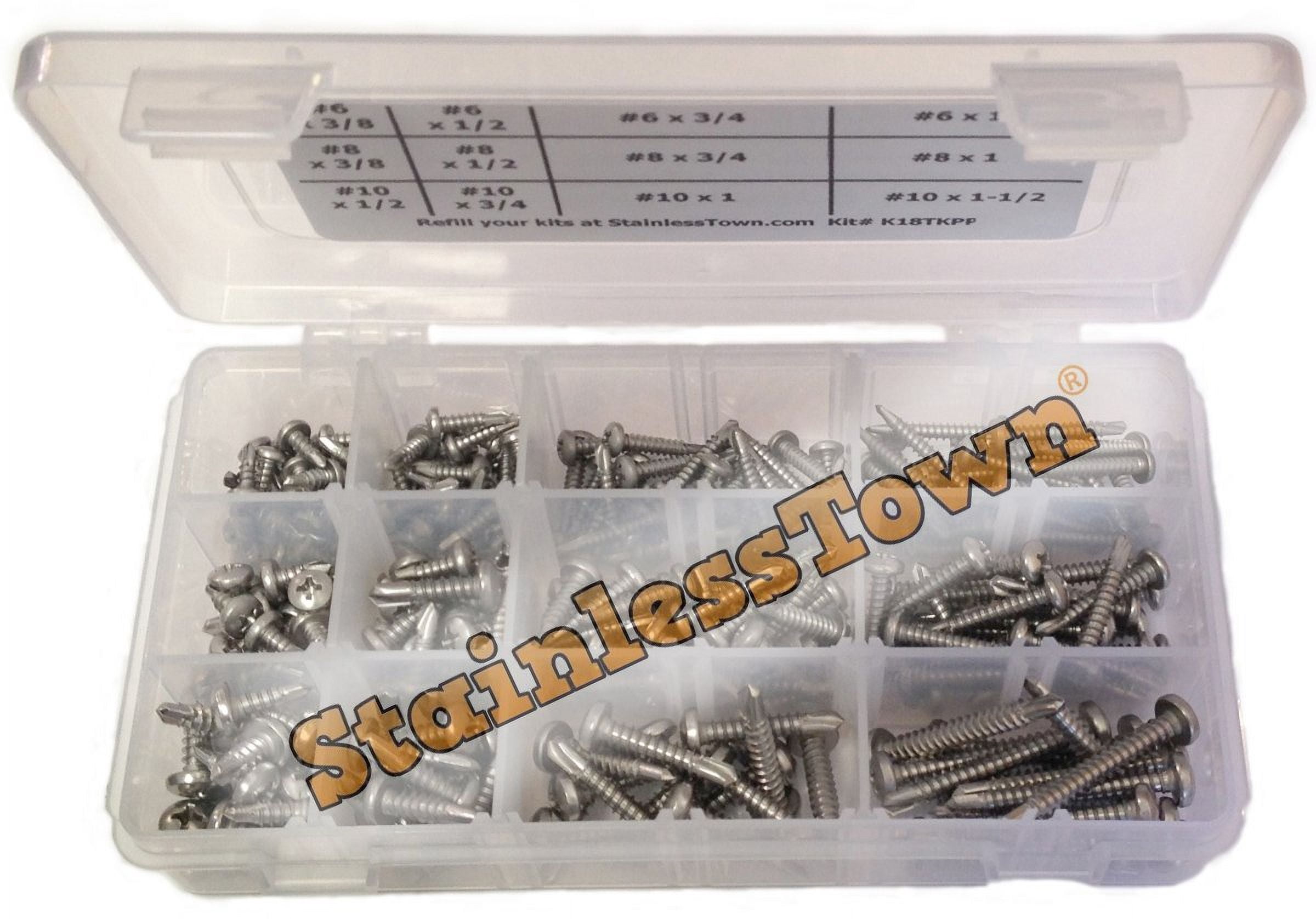 Stainless Steel Self Drilling Phillips Pan Tek Screw Assortment Kit by Stainlesstown