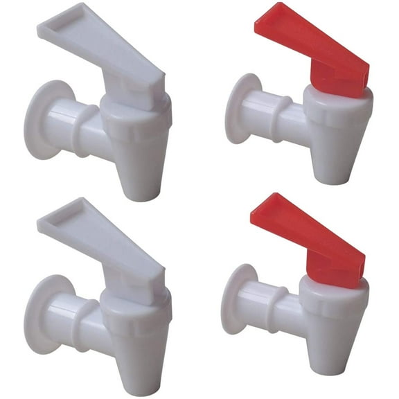AquaNation Replacement Cooler Faucet - 2 White and 2 Red Water Dispenser Tap Set - Internal Thread Plastic Spigot