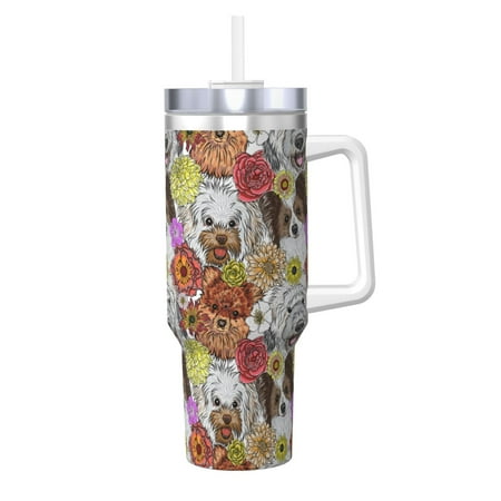 

Uemuo Cute Dogs Puppy Print 40oz Ice Bully With Handle And Straw Stainless Steel Vacuum Insulated Cup And 2 In 1 Straw Lid Insulated Travel Tumbler