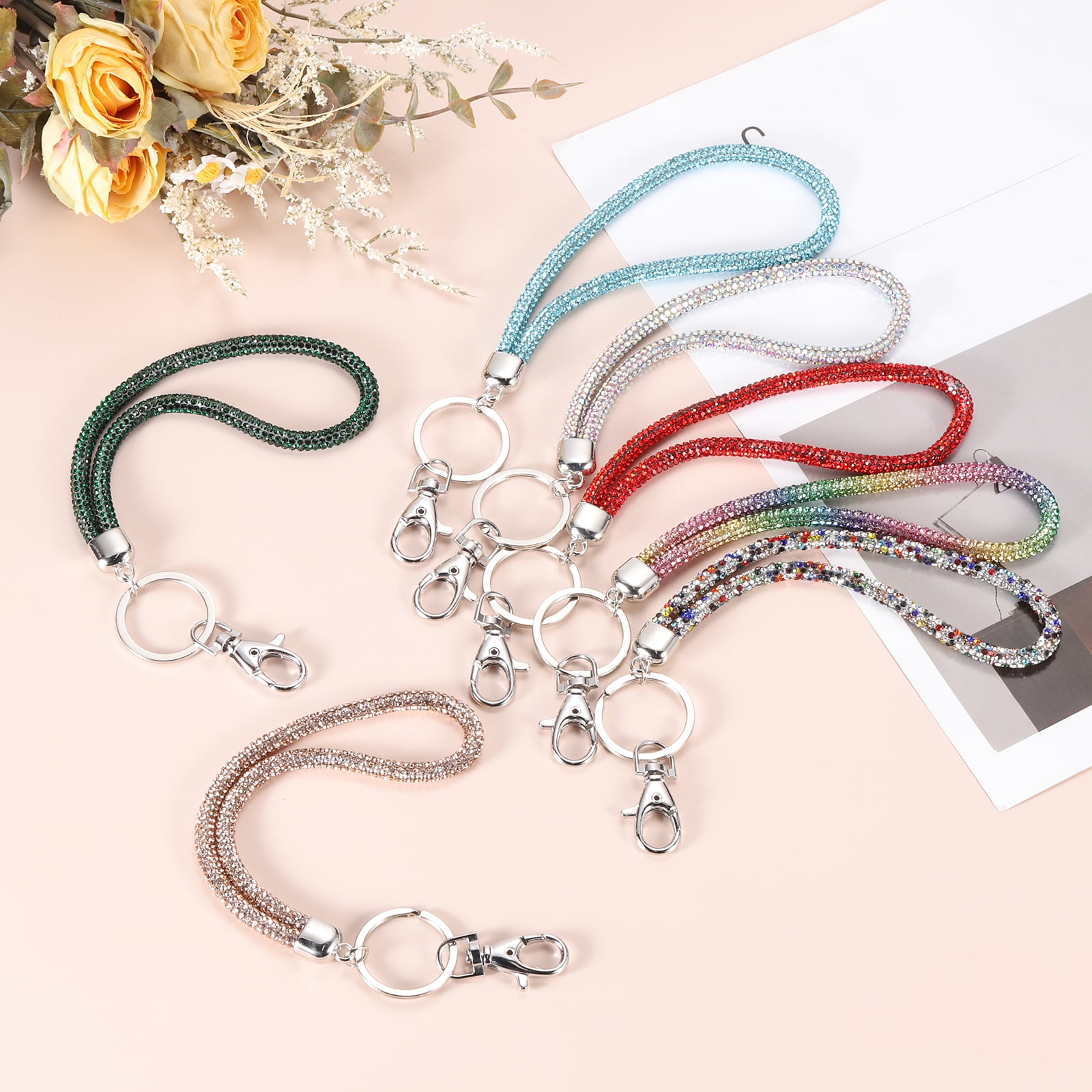 Unique Bargains Crystal Lanyard and Wrist Strap with Metal Clasp and Keyring Red