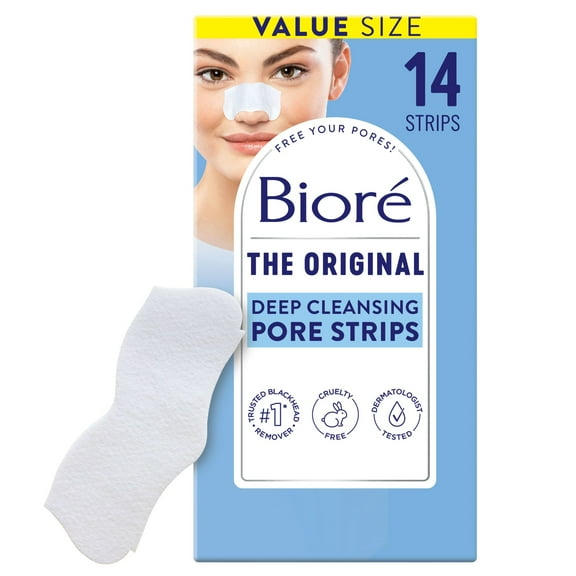 Bioré Deep Cleansing Pore Nose Strips, Original, Blackhead Remover Strips, Oil Free, 14 Ct