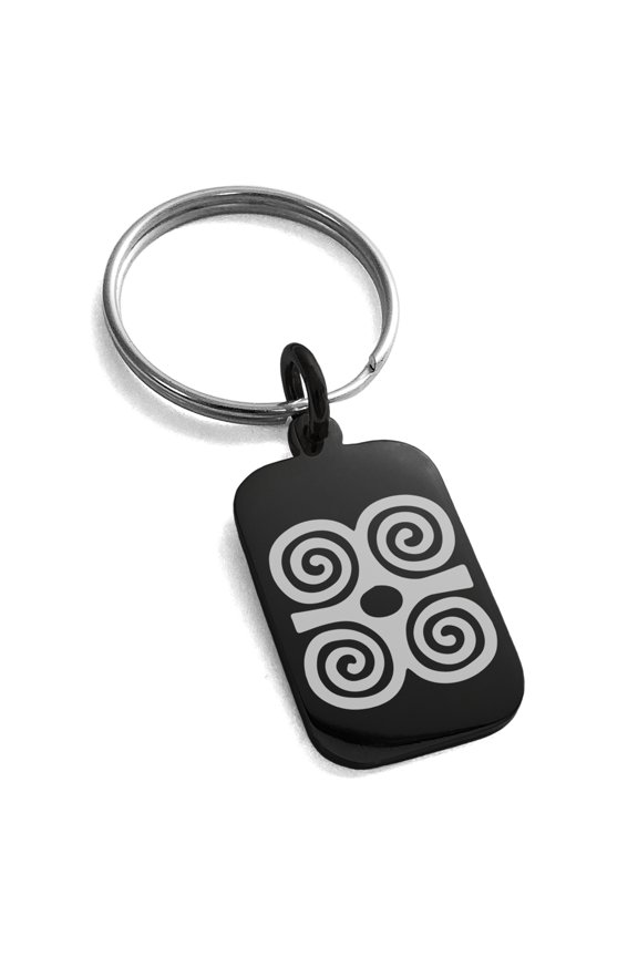 Stainless Steel Aztec Strength Rune Engraved Small Rectangle Dog Tag Charm Keychain Keyring