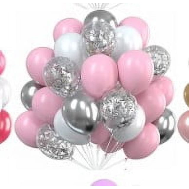 Nvzi Globos, 30 piezas de globos de confeti de 12 pulgadas y globos de látex rosa púrpura metálico con cinta, baby shower, decoraciones para fiestas de bodas, F