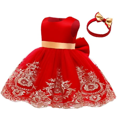 

EHTMSAK Infant Baby Toddler Child Children Kids Sleeveless Bow Dresses for Girl Tulle Tutu Dress Summer Sundress Red 2Y-7Y 120