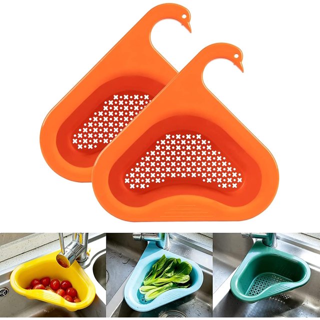 Cesta de drenaje para fregadero de cocina Rejilla de drenaje de cisne - Estante de drenaje triangular de filtrado colgante multifuncional, Cesta de colador de fregadero de cocina de esquina fácil de d Afortunado Sencillez