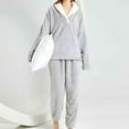 thumbnail image 4 of 2 Piece Thermal Hoodies Pajamas Set for Women Ultra Soft Plush Velvet Homewear Lounge Outfits Gray,L, 4 of 7