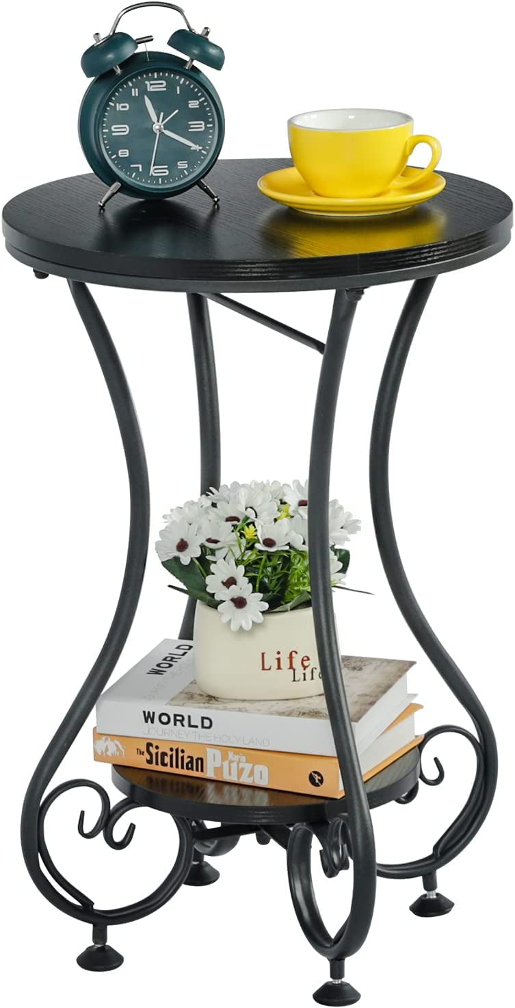 X-cosrack End Table， Round Side Table for Small Spaces， Coffee 