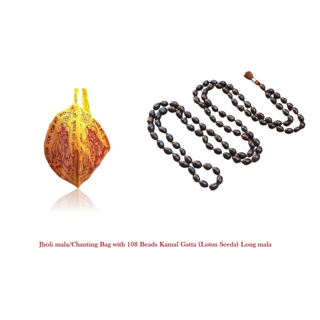 Kamada Combination of Jholi mala/Gaumukhi/chanting bag and exquisite 108 beads Kamal Gatta (Lotus seeds) long mala,Spritual Necklace/rosary for Women and Men
