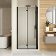 thumbnail image 2 of Bifold Shower Door, 32" W X 72" H Frameless Glass Shower Door with 1/4 in. Clear Tempered Shower Glass, Pivot Swing Shower Doors, Matte Black, 2 of 9