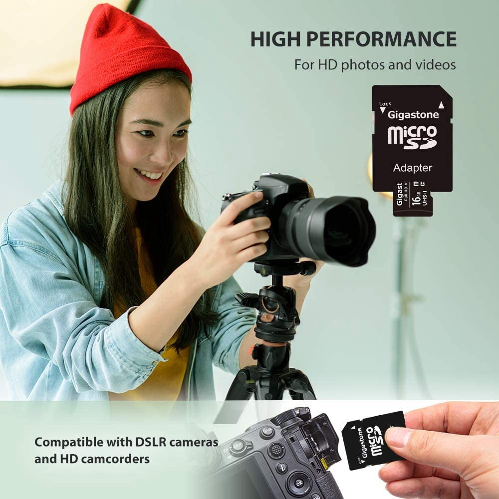 Gigastone 16GB Micro SD Card, FHD Video UHS-I U1 Class 10, for Surveillance, Security, Action Cameras, Drone, Dash Cams, 10 Pack (10x16GB)