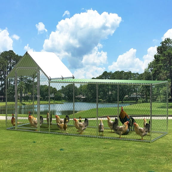 Large Metal Chicken Run, Outdoor Chicken Pen with Waterproof and Anti-UV Cover, Walk-in Chicken Coop with Lockable Door, Heavy Duty Poultry Cage for Yard, Farm Use
