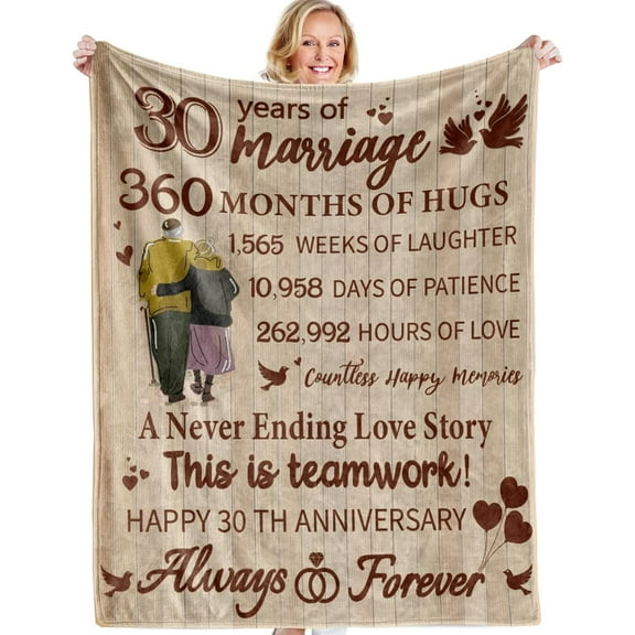 Gift for 30th Wedding Anniversary,30th Pearl Wedding Happy Anniversary Couple Gifts for Wife Husband Dad Mom Him Her Anniversary Decorations Blanket 50"x60"