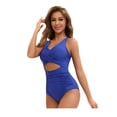 thumbnail image 3 of Top-kevin Women's One Piece Swimsuit Wide Straps V Neck Ruched Textured Ribbed Twist Back, 3 of 11