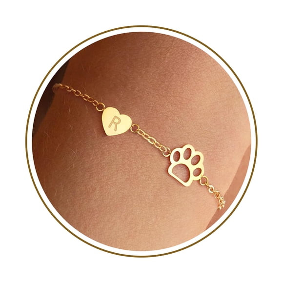 Pulsera DONYUDE de oro de 14 quilates ajustable con la inicial R en forma de pata de perro