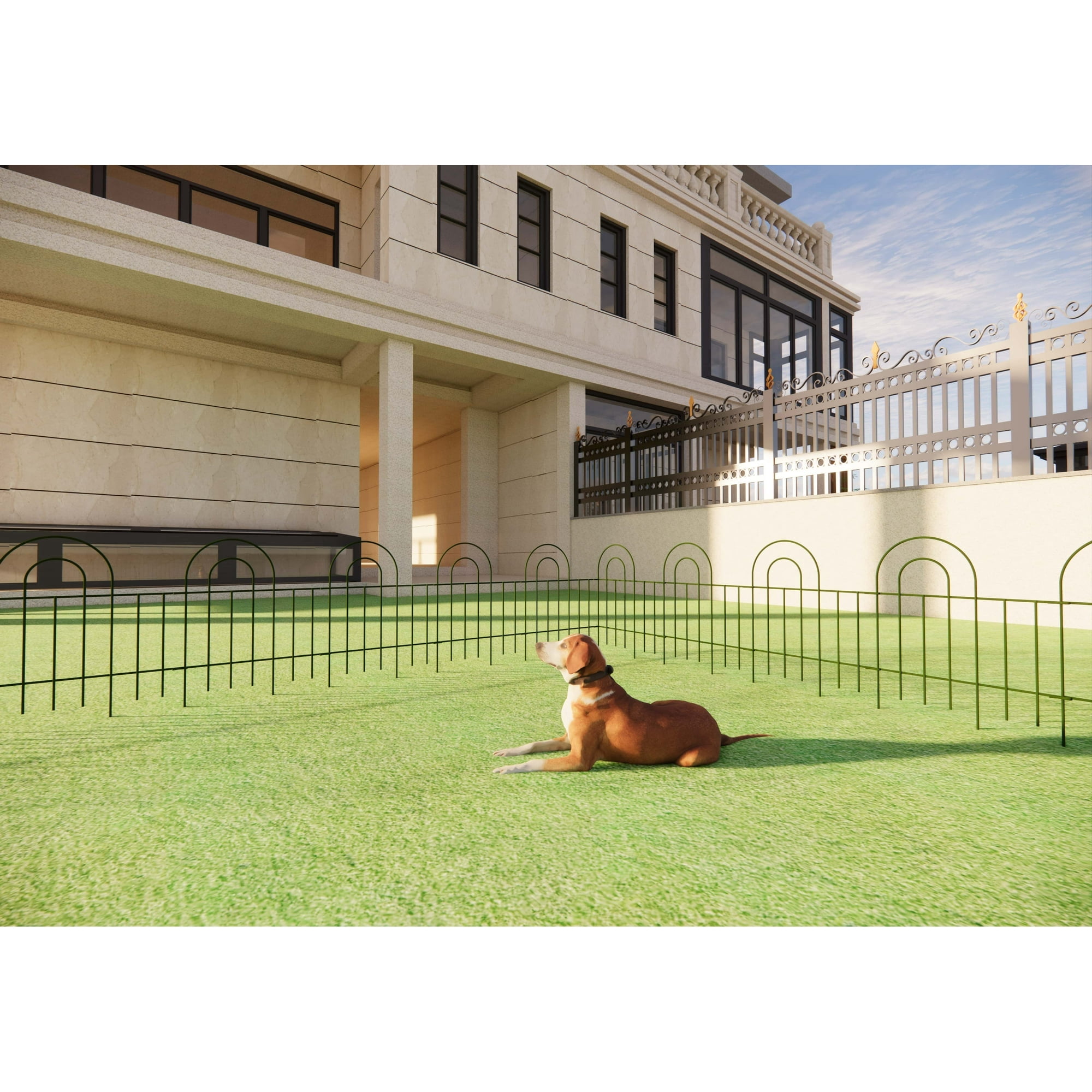Holaki 14 Panels Decorative Outdoor Garden Fence 24in(H) X 20.4ft(L) Animal Barrier Fencing Galvanized Rustproof Metal Landscape Wire Fencing Patio Fences Moveable Flower Bed Border Dark Green