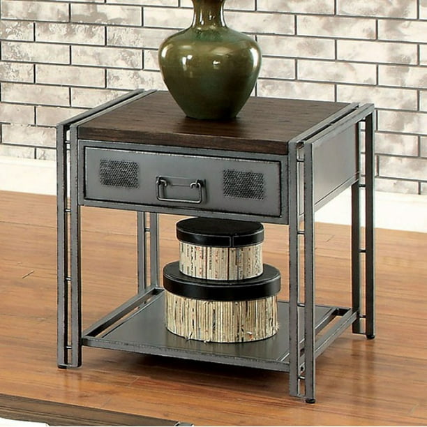 Industrial Style End Table, Black