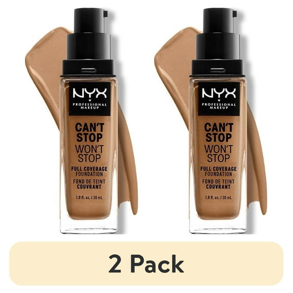 (2 pack) NYX Professional Makeup Can't Stop Won't Stop 24hr Full Coverage Liquid Foundation, Matte Finish, Waterproof, Golden Honey