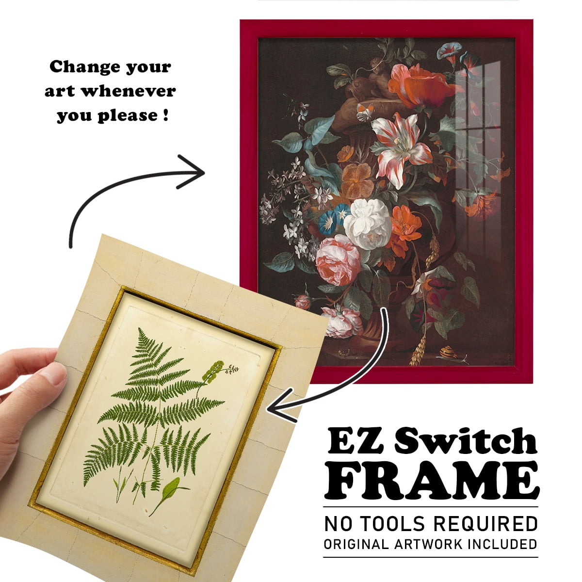 Fern with Crackle Mat (H) IV - Framed Print w/glass - Cherry Red