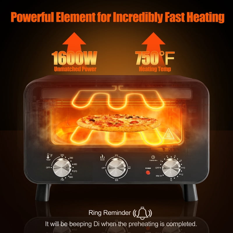 Gianna Pizza Oven Indoor, 1600W Electric Pizza Oven Fast Heating, 4 Modes Pizza Maker for 12 Inches, with Pizza Stone & Spatula, Upper-Bottom Independent Heating Temperature Control