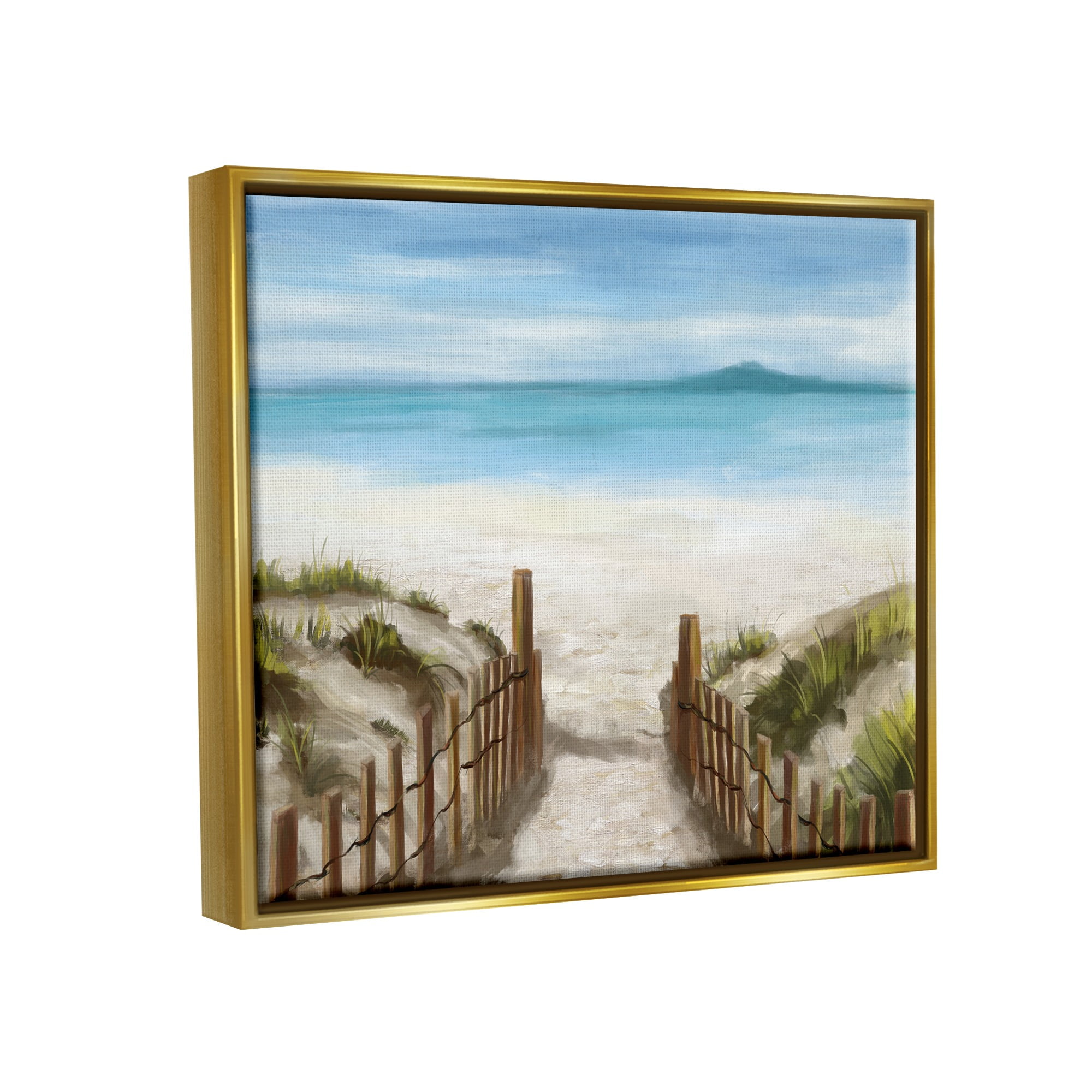 Stupell Industries Beach Pathway to Shore Nature Painting Gold Floater Framed Canvas Art Print Wall Art, 21 x 17