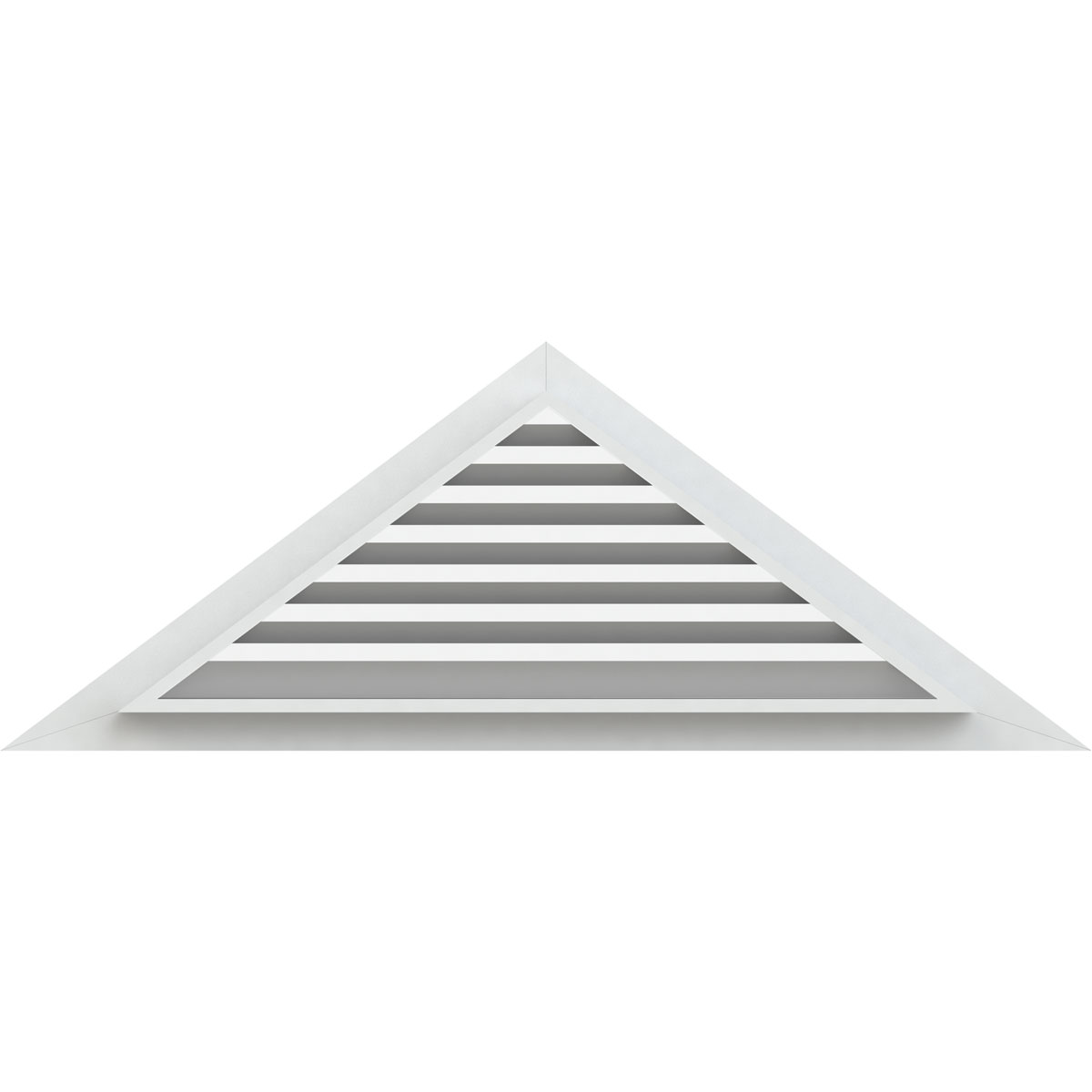 56"W x 16 3/8"H Triangle Gable Vent (74 1/2"W x 21 3/4"H Frame Size) 7/12 Pitch: Functional, PVC Gable Vent w/ 1" x 4" Flat Trim Frame