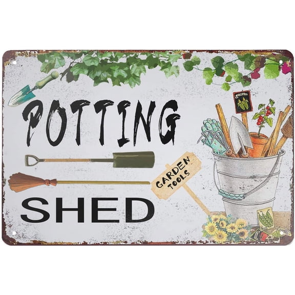 Retro Vintage Potting Shed Garden Tools Metal Tin Sign Home Bar Cafe Retaurant Wall Decor Signs 12x8inch
