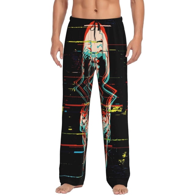 Balery Glitch Screaming Skull Pantalones de pijama para hombre, pijama ultraligero, pantalón de descanso-X-Large
