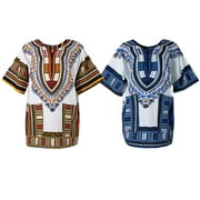 2 Pieces African Prints Cotton Dress Short Sleeves Dashiki Shirt for Women Men