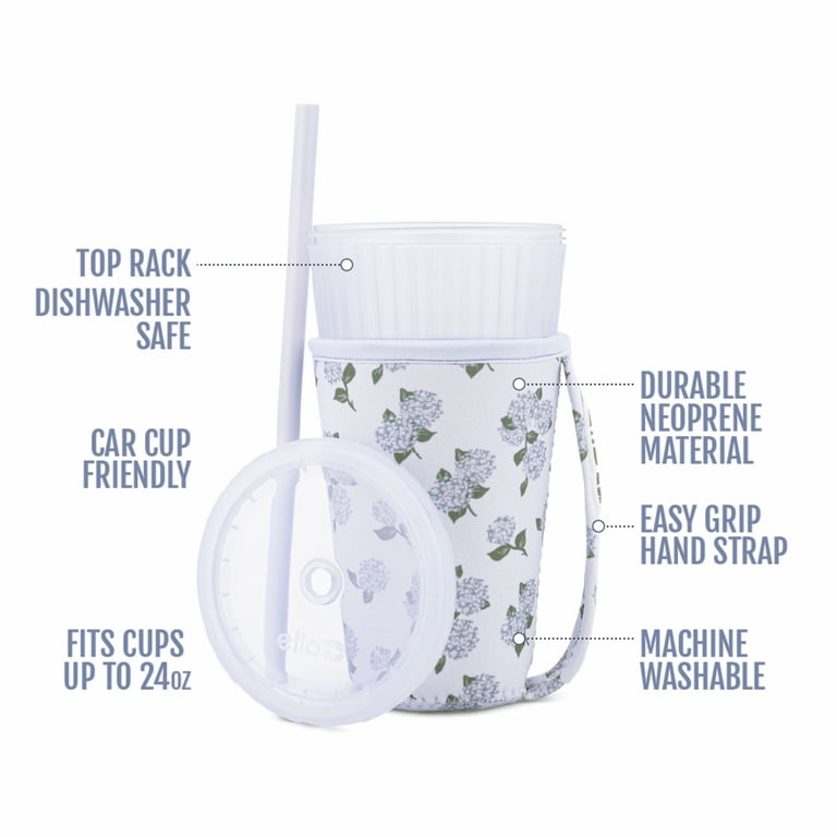 Ello Iced Coffee Cooler 24Oz Plastic Blue Hydrangea - Walmart.com