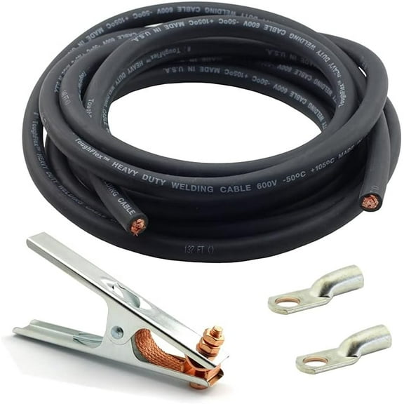 WeldingCity 15-ft 2-AWG USA-made Heavy Duty Welding Cable with Work Clamp and Terminal Lug for Welder Whip Lead