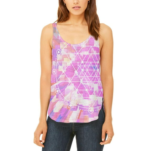 Sri Yantra Sacred Geometry Juniors Flowy Side Slit Tank Top Multi X-LG