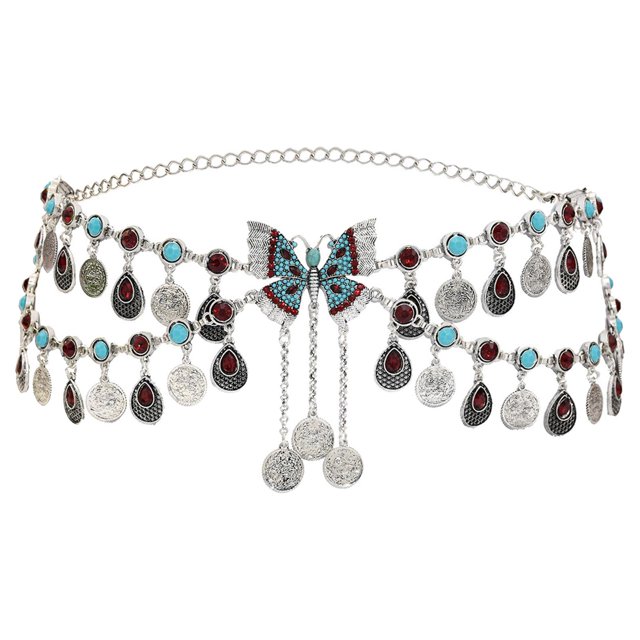 Cadena para el vientre, cadena de flores talladas estilo disco, joyería de fiesta, diamantes de imitación, cristal Mariposa