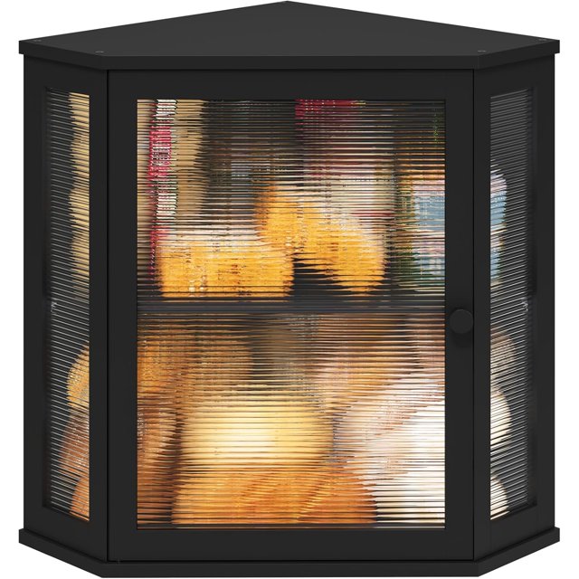 Corner Bread Box for Kitchen Counter, Bamboo Wood Large Capacity Bread Storage Bin with Acrylic Wavy Door Panel