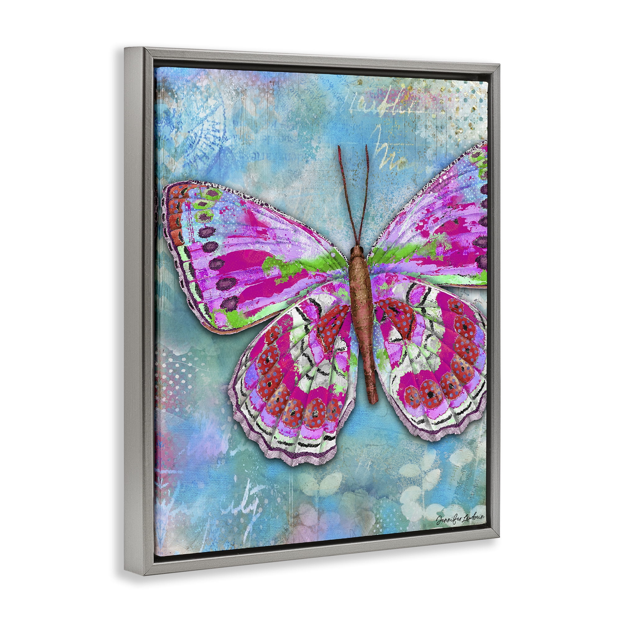 Stupell Industries Garden Party Butterfly Animals Painting Gray Floater Framed Canvas Art Print Wall Art, 17 x 21