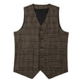 thumbnail image 3 of purcolt Mens Vintage Plaid Suit Vest V-Neck Herringbone Wool Tweed Vest Slim Fit Waistcoat Formal Business Casual Tuxedo for Wedding Groosmen, 3 of 6