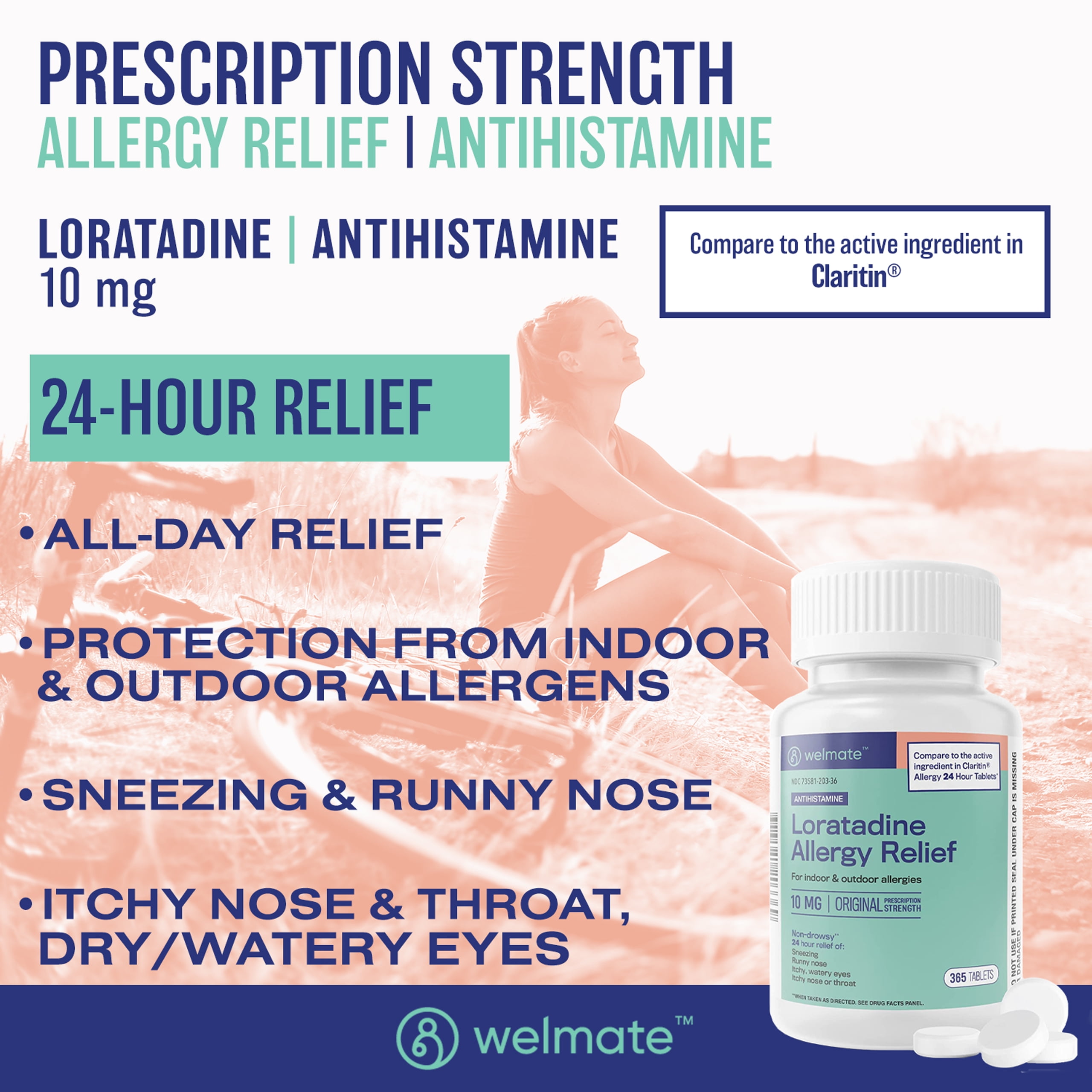(2 pack) WELMATE Allergy Medicine, Loratadine 10mg, 24HR Allergy Relief, 365 Tablets, Compare to Claritin®